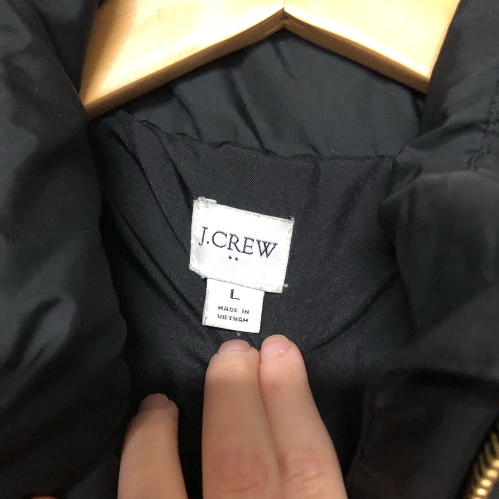 J. Crew Vail Long Puffer Coat Hooded Sherpa Lined Black Size Large - Picture 3 of 16